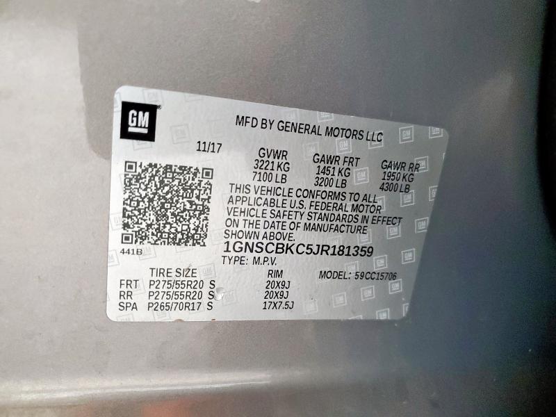 2018 CHEVROLET TAHOE C150 1GNSCBKC5JR181359
