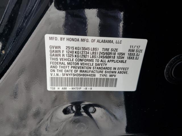2017 HONDA PILOT EX 5FNYF5H35HB044036
