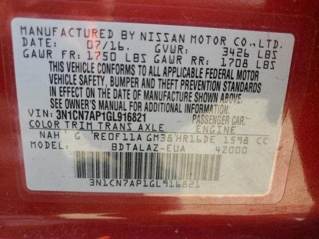 2016 NISSAN VERSA S - 3N1CN7AP1GL916821