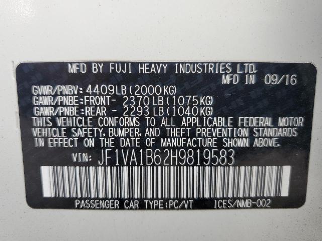 2017 SUBARU WRX JF1VA1B62H9819583