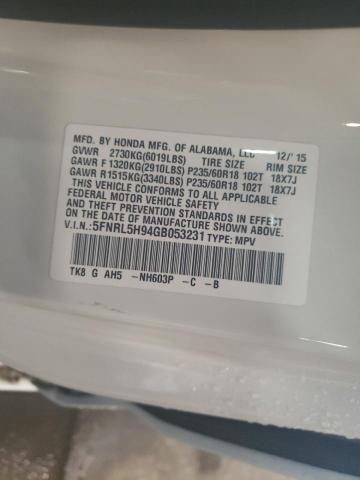 2016 HONDA ODYSSEY TO 5FNRL5H94GB053231