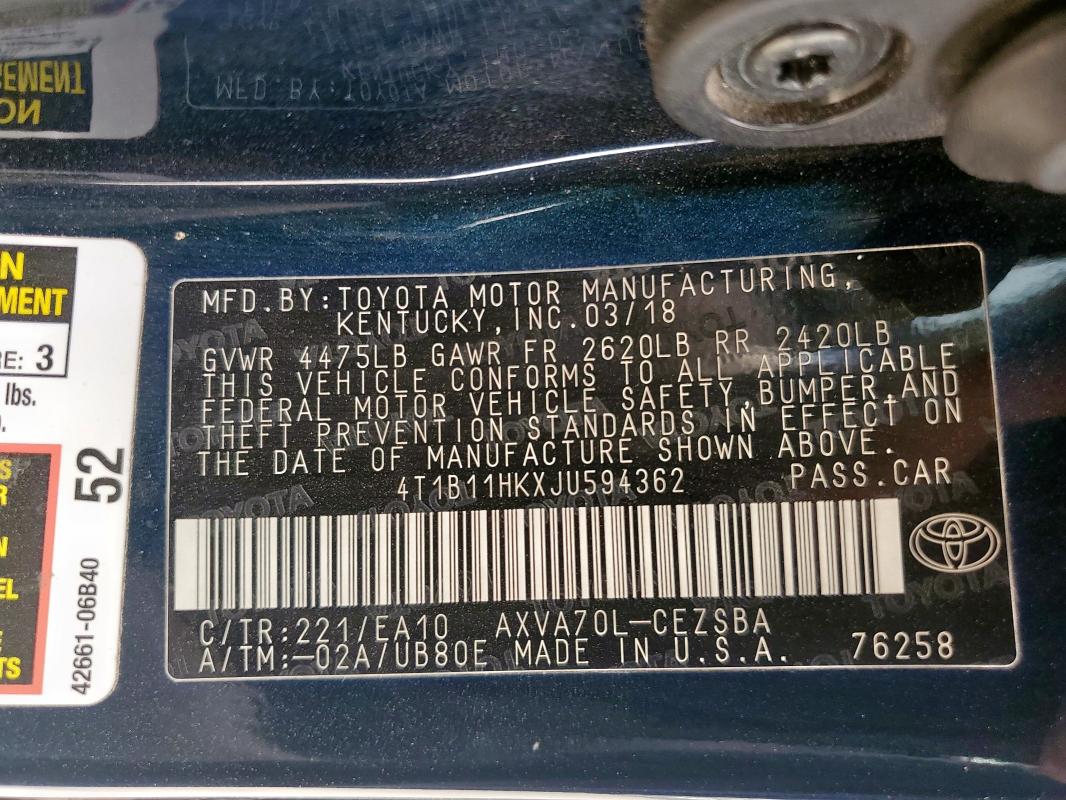 2018 TOYOTA CAMRY L 4T1B11HKXJU594362