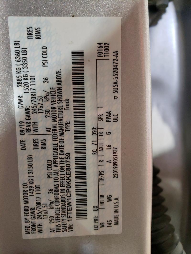 2019 FORD F150 SUPER - 1FTEW1CP0KKE80759