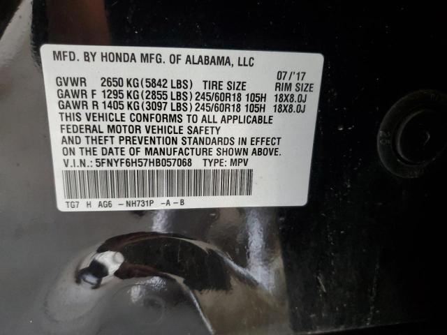 2017 HONDA PILOT EXL 5FNYF6H57HB057068
