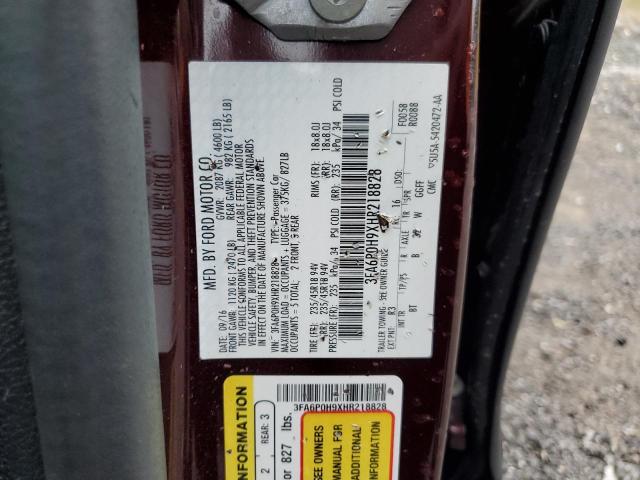 2017 FORD FUSION SE 3FA6P0H9XHR218828