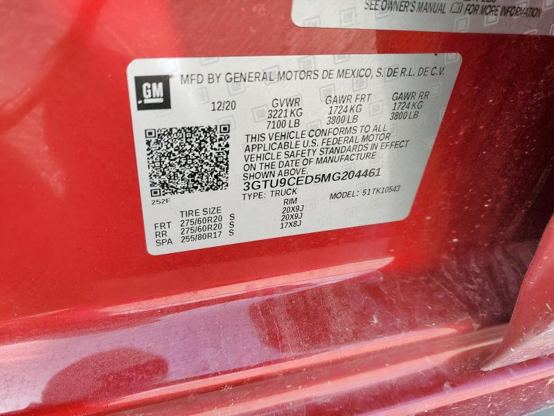 2021 GMC SIERRA K1500 ELEVATION 3GTU9CED5MG204461