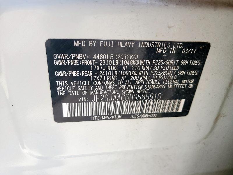 2017 SUBARU FORESTER 2 - JF2SJAAC6HG586910