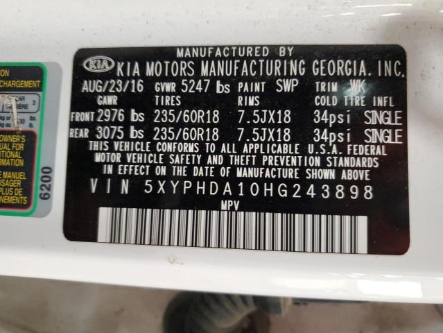 2017 KIA SORENTO EX 5XYPHDA10HG243898