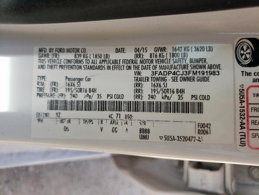 2015 FORD FIESTA TIT 3FADP4CJ3FM191983
