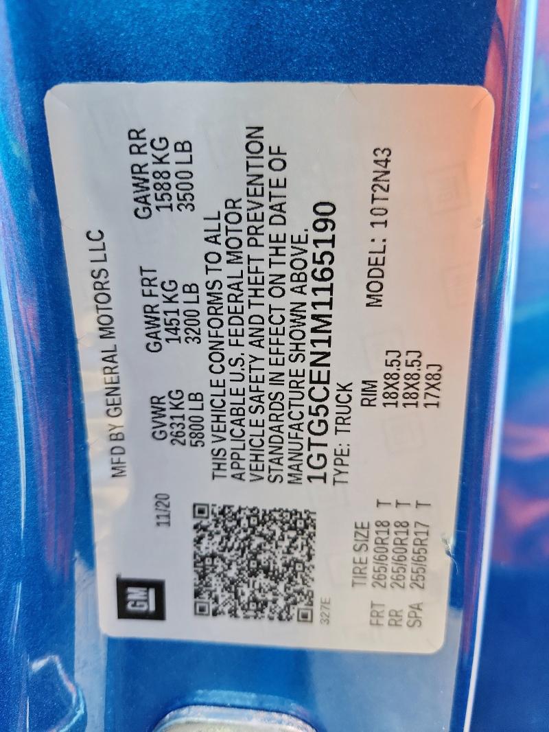 2021 GMC CANYON ELE 1GTG5CEN1M1165190