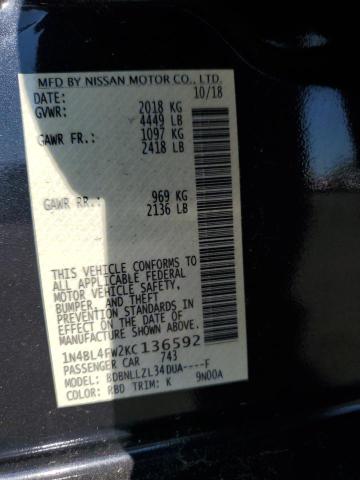 2019 NISSAN ALTIMA PLA 1N4BL4FW2KC136592