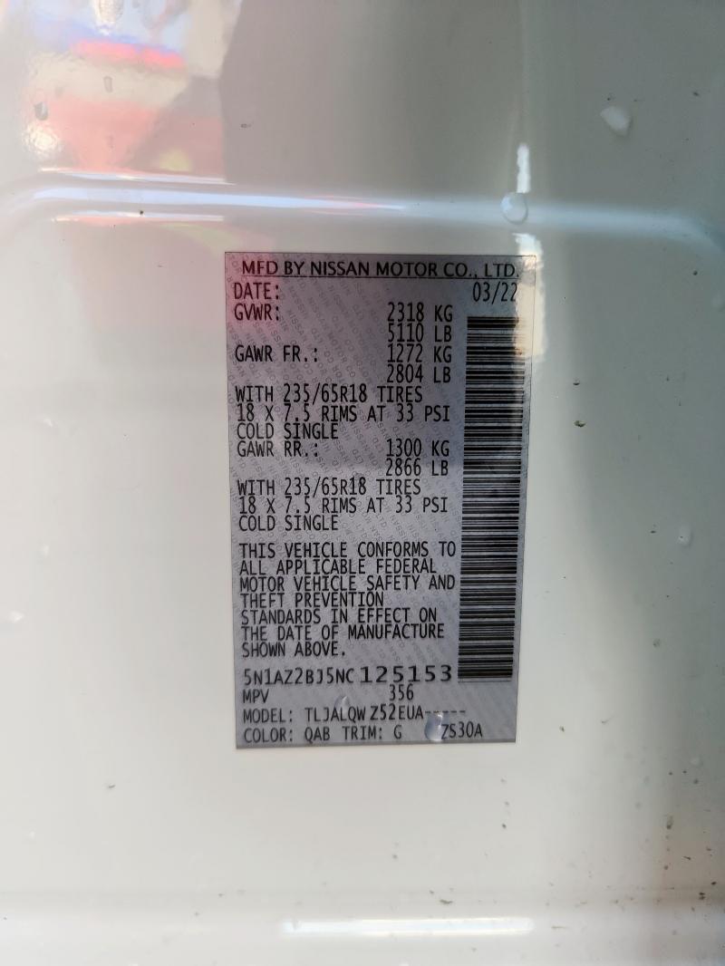 2022 NISSAN MURANO SV - 5N1AZ2BJ5NC125153