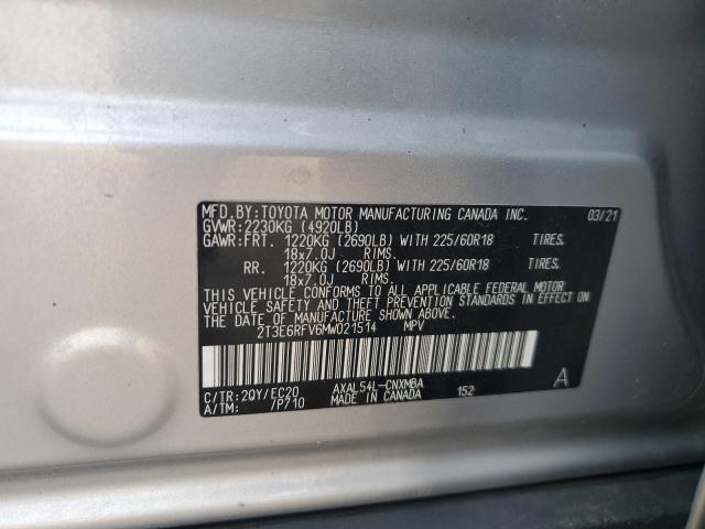 2021 TOYOTA RAV4 XSE 2T3E6RFV6MW021514