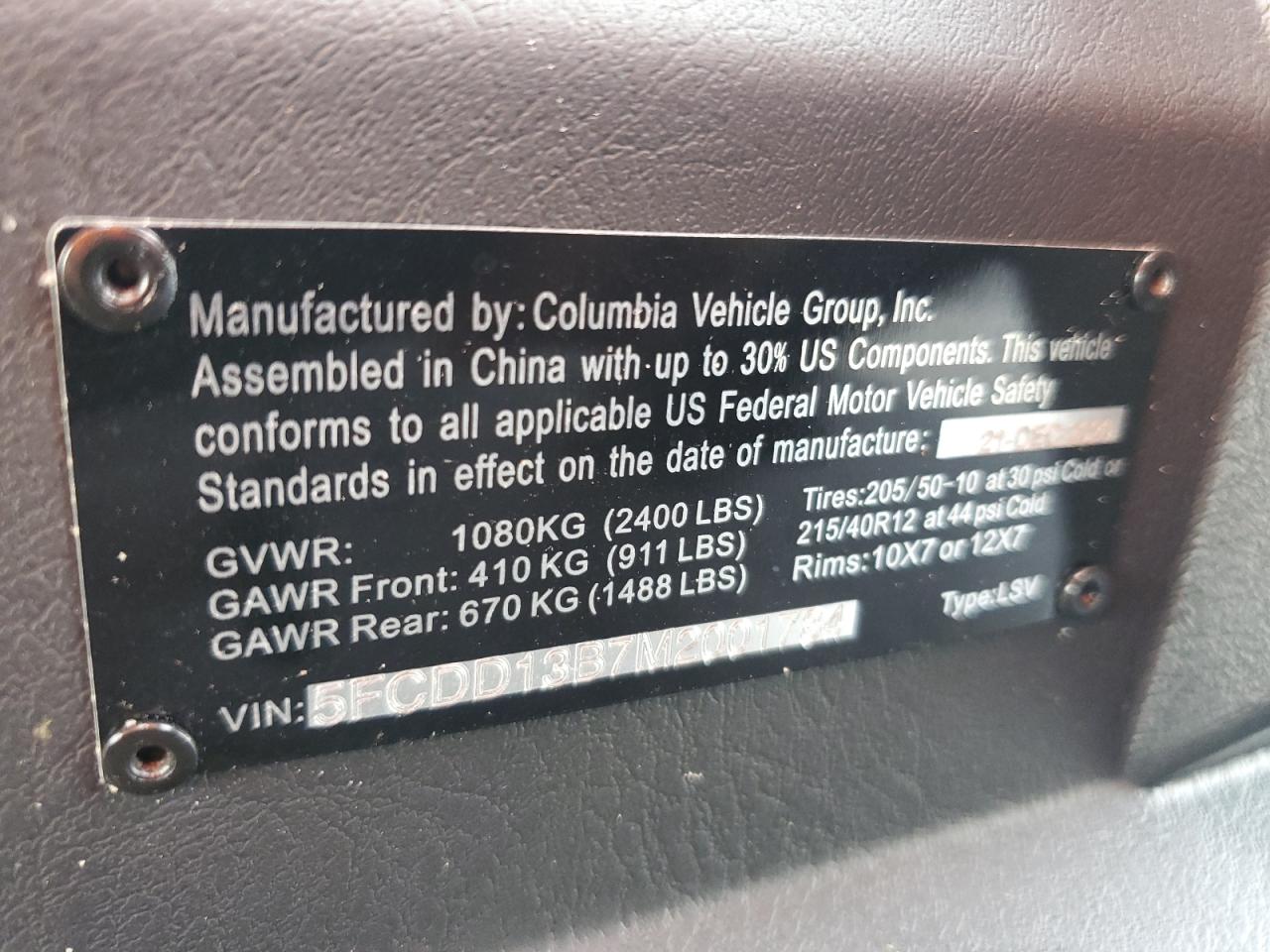 Lot #3206371564 2021 TOMB GOLF CART