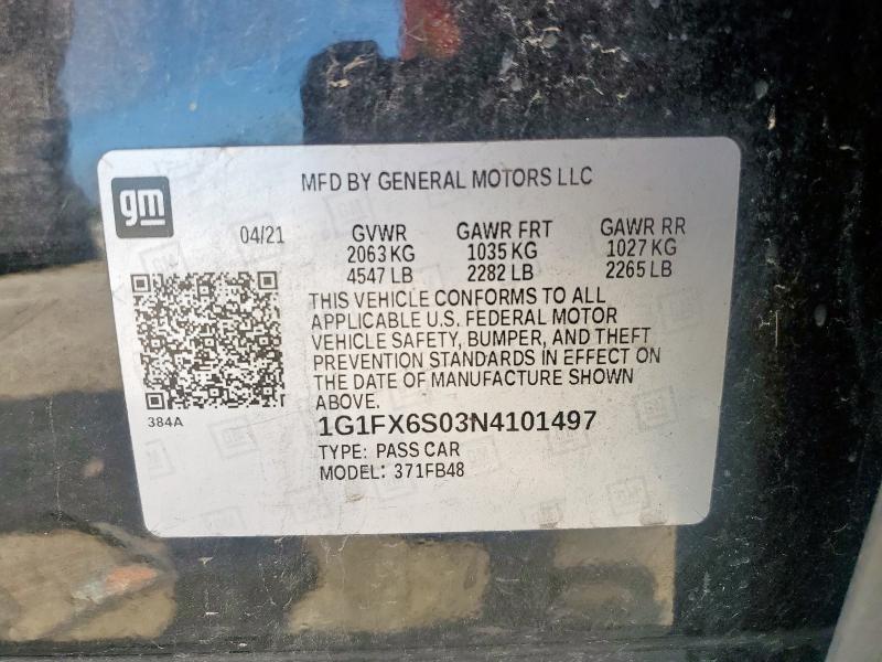 2022 CHEVROLET BOLT EV 2L 1G1FX6S03N4101497