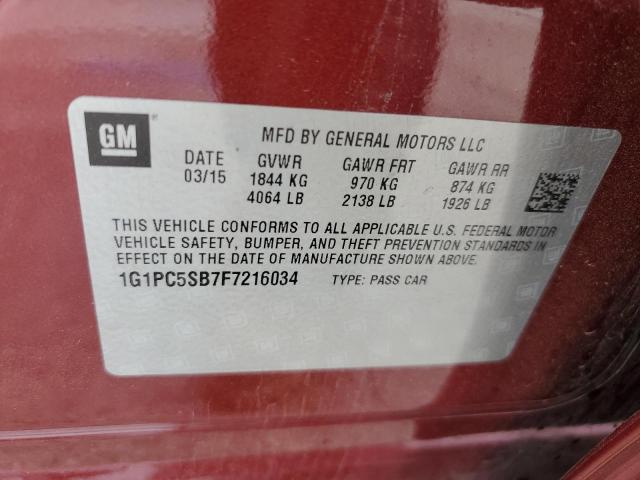 2015 CHEVROLET CRUZE LT 1G1PC5SB7F7216034