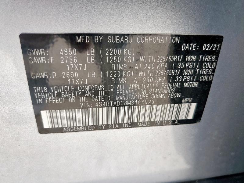 2021 SUBARU OUTBACK PR - 4S4BTADC8M3184923
