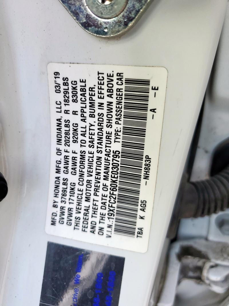 2019 HONDA CIVIC LX 19XFC2F60KE030795