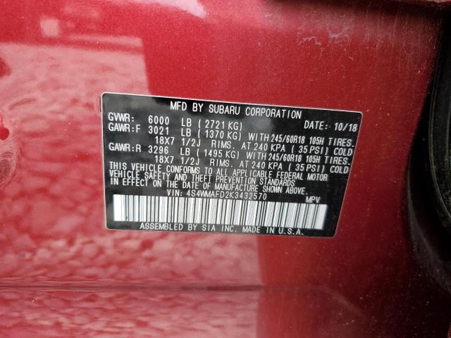 2019 SUBARU ASCENT PRE 4S4WMAFD2K3432570