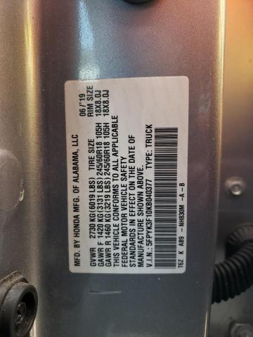 2019 HONDA RIDGELINE 5FPYK3F10KB040377