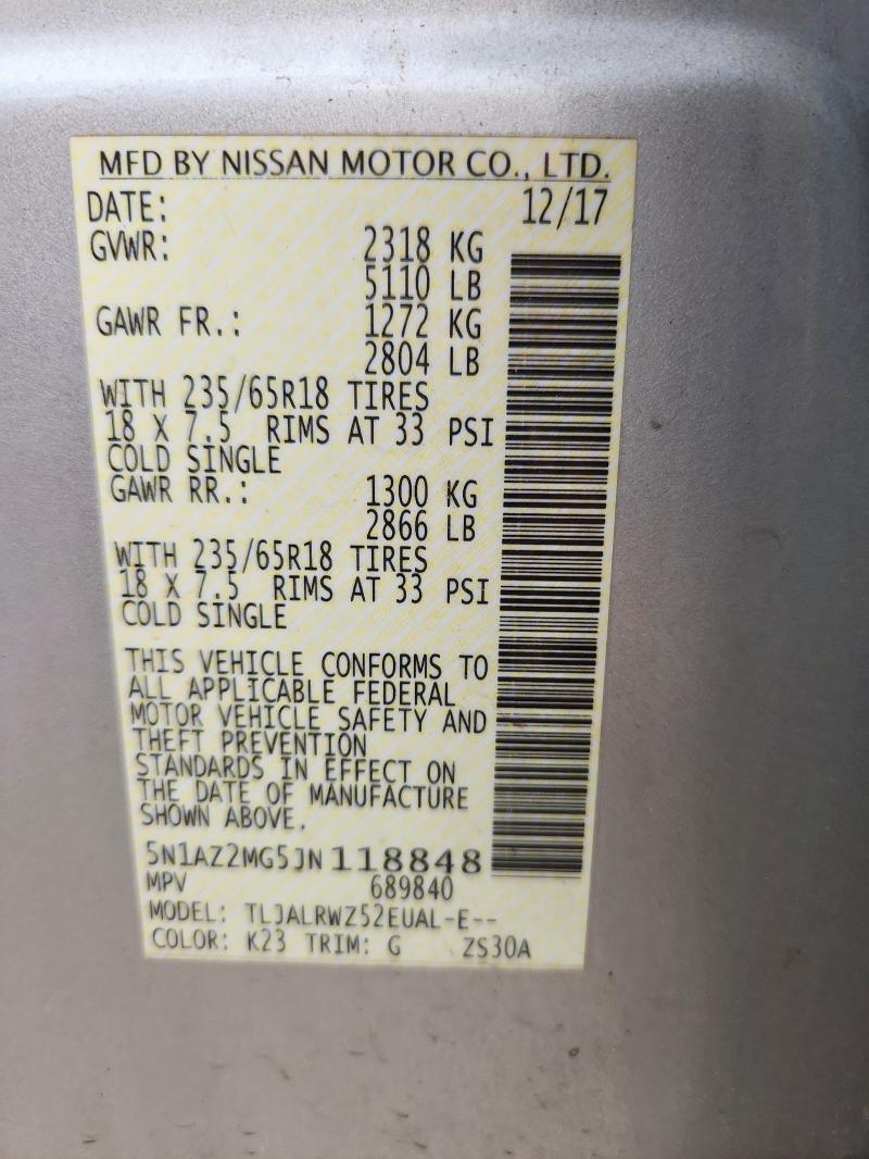 2018 NISSAN MURANO S - 5N1AZ2MG5JN118848