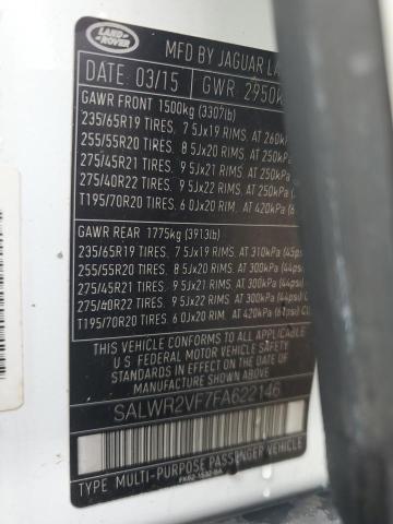 2015 LAND ROVER RANGE ROVE SALWR2VF7FA622146