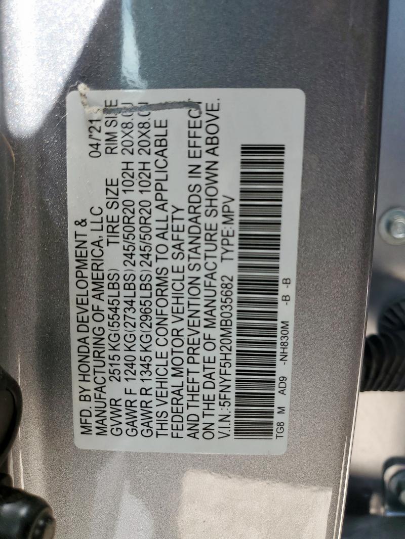2021 HONDA PILOT SE 5FNYF5H20MB035682