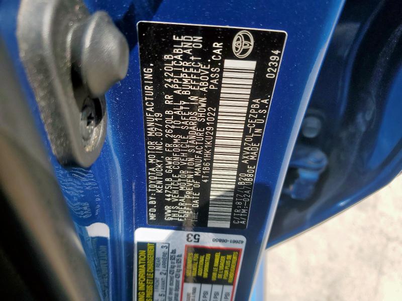2019 TOYOTA CAMRY XSE 4T1B61HK1KU291022