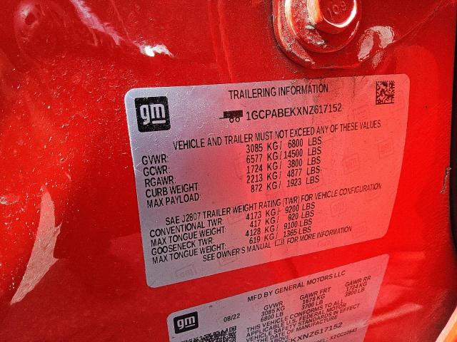 2022 CHEVROLET silverado 1GCPABEKXNZ617152