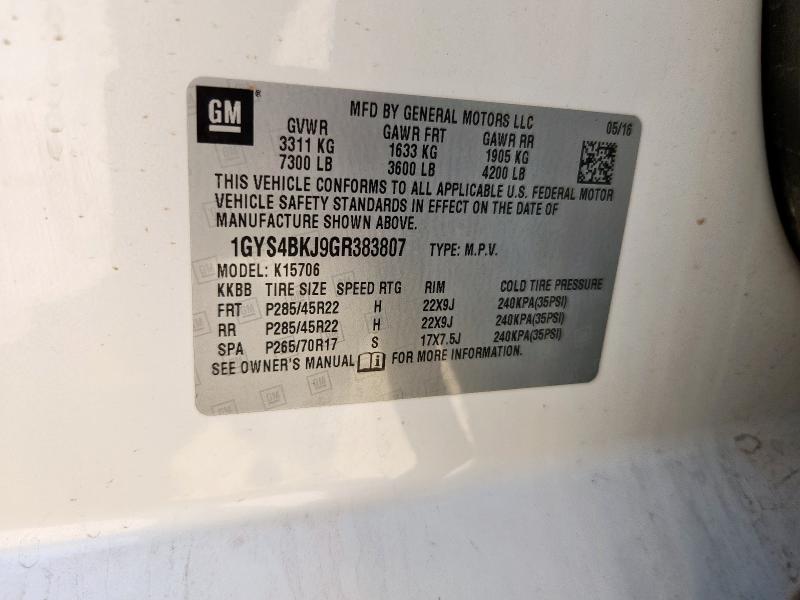 2016 CADILLAC ESCALADE L 1GYS4BKJ9GR383807