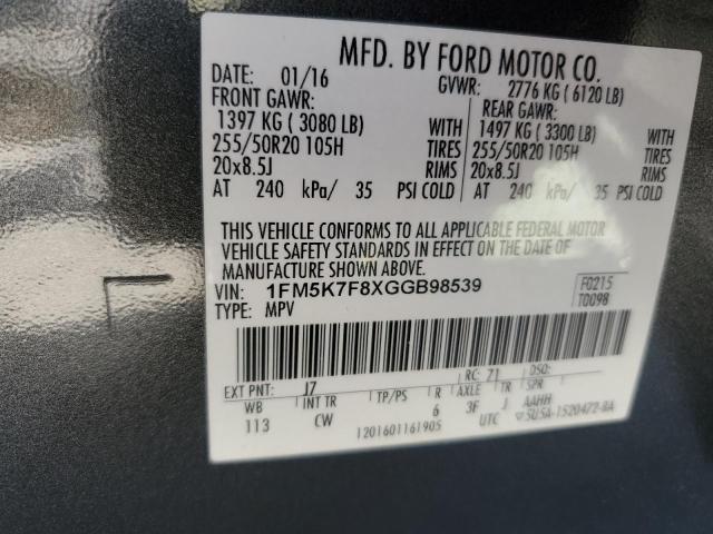 2016 FORD EXPLORER L - 1FM5K7F8XGGB98539