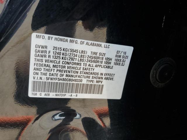 2016 HONDA PILOT EXL - 5FNYF5H80GB048330