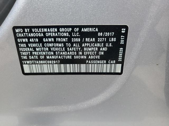 2017 VOLKSWAGEN PASSAT R-L 1VWDT7A38HC082917