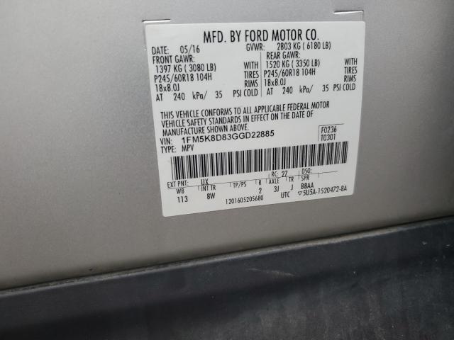2016 FORD EXPLORER X 1FM5K8D83GGD22885