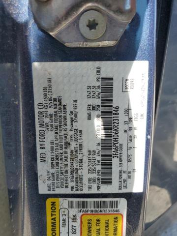 2019 FORD FUSION SE - 3FA6P0HD6KR231846