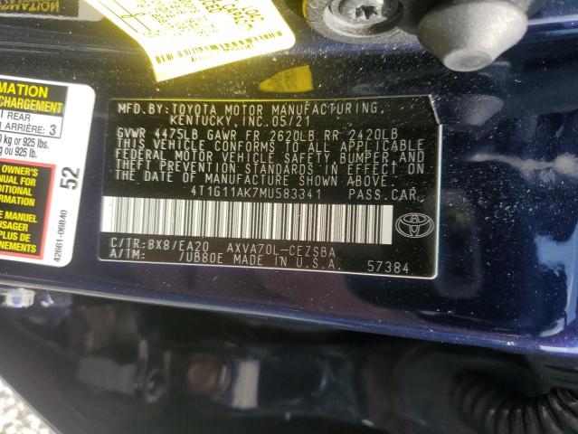 2021 TOYOTA CAMRY SE 4T1G11AK7MU583341