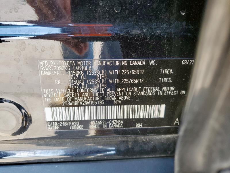 2022 TOYOTA RAV4 XLE 2T3W1RFV2NW195195
