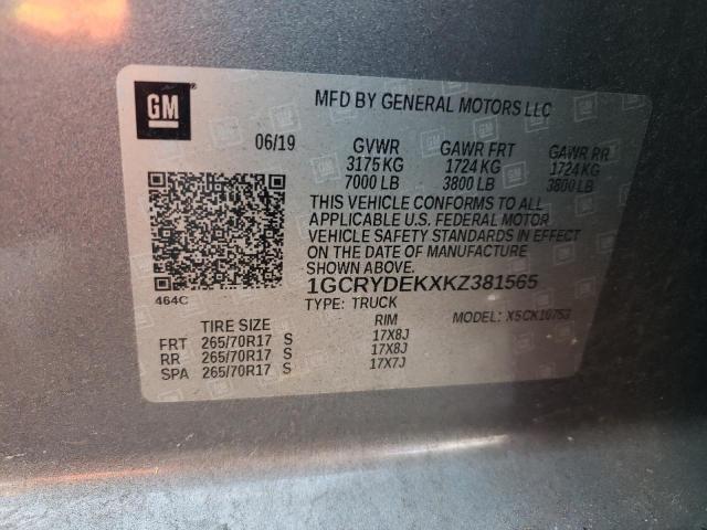 2019 CHEVROLET SILVERADO - 1GCRYDEKXKZ381565