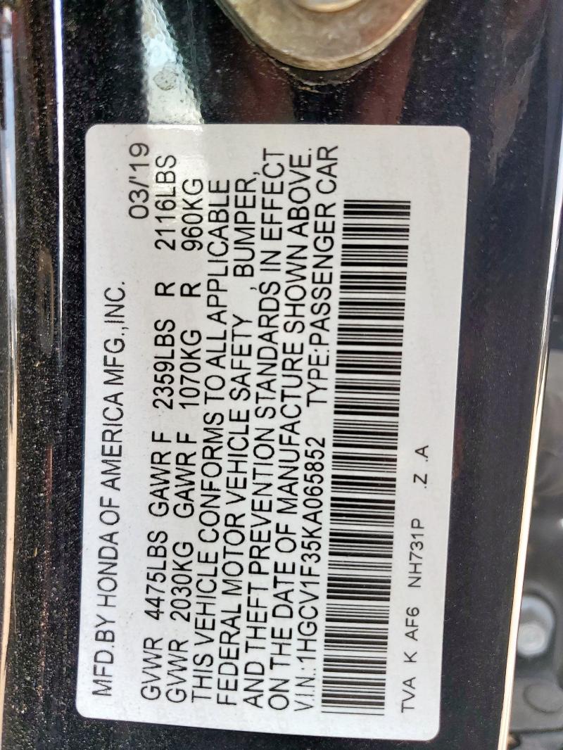 2019 HONDA ACCORD SPO - 1HGCV1F35KA065852