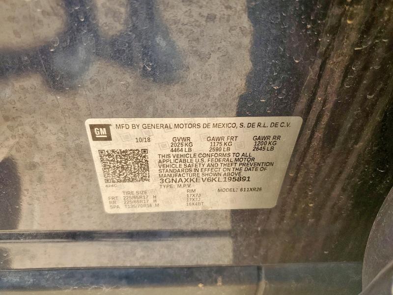 2019 CHEVROLET EQUINOX LT 3GNAXKEV6KL195891