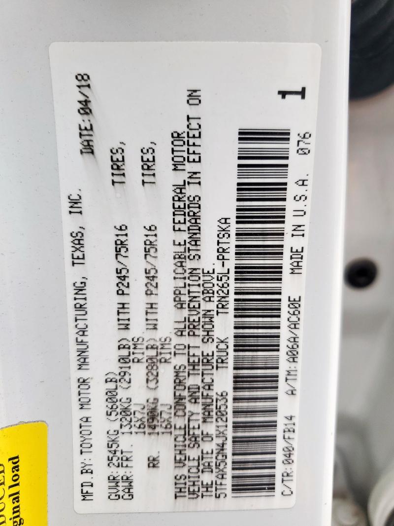 2018 TOYOTA TACOMA DOU 5TFAX5GN4JX120536