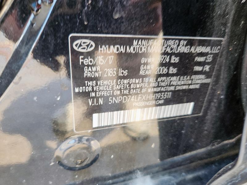 2017 HYUNDAI ELANTRA SE 5NPD74LFXHH193311