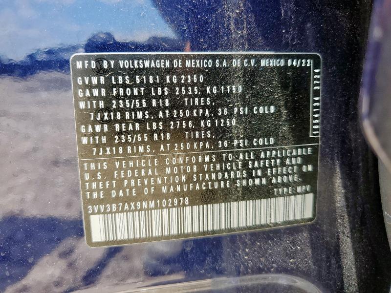 2022 VOLKSWAGEN TIGUAN SE - 3VV3B7AX9NM102978