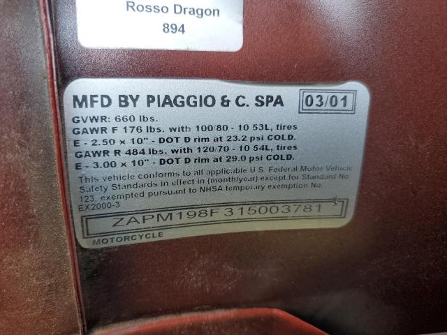 2001 VESPA M198F ZAPM198F315003781