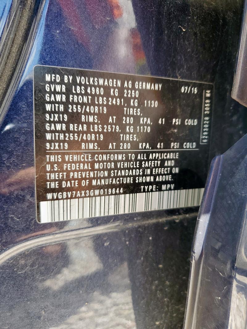 2016 VOLKSWAGEN TIGUAN S WVGBV7AX3GW019644