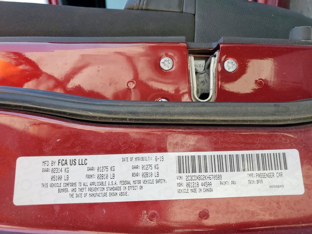 2019 DODGE CHARGER SX 2C3CDXBG2KH670589