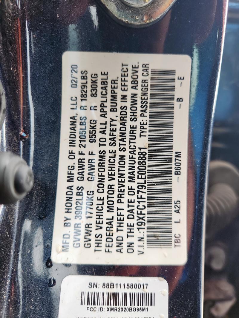 2020 HONDA CIVIC EXL 19XFC1F79LE008881