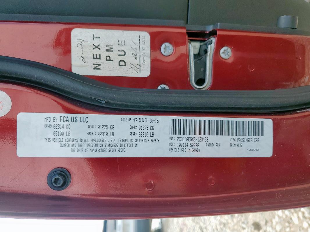2016 CHRYSLER 300C 2C3CCAEGXGH123458