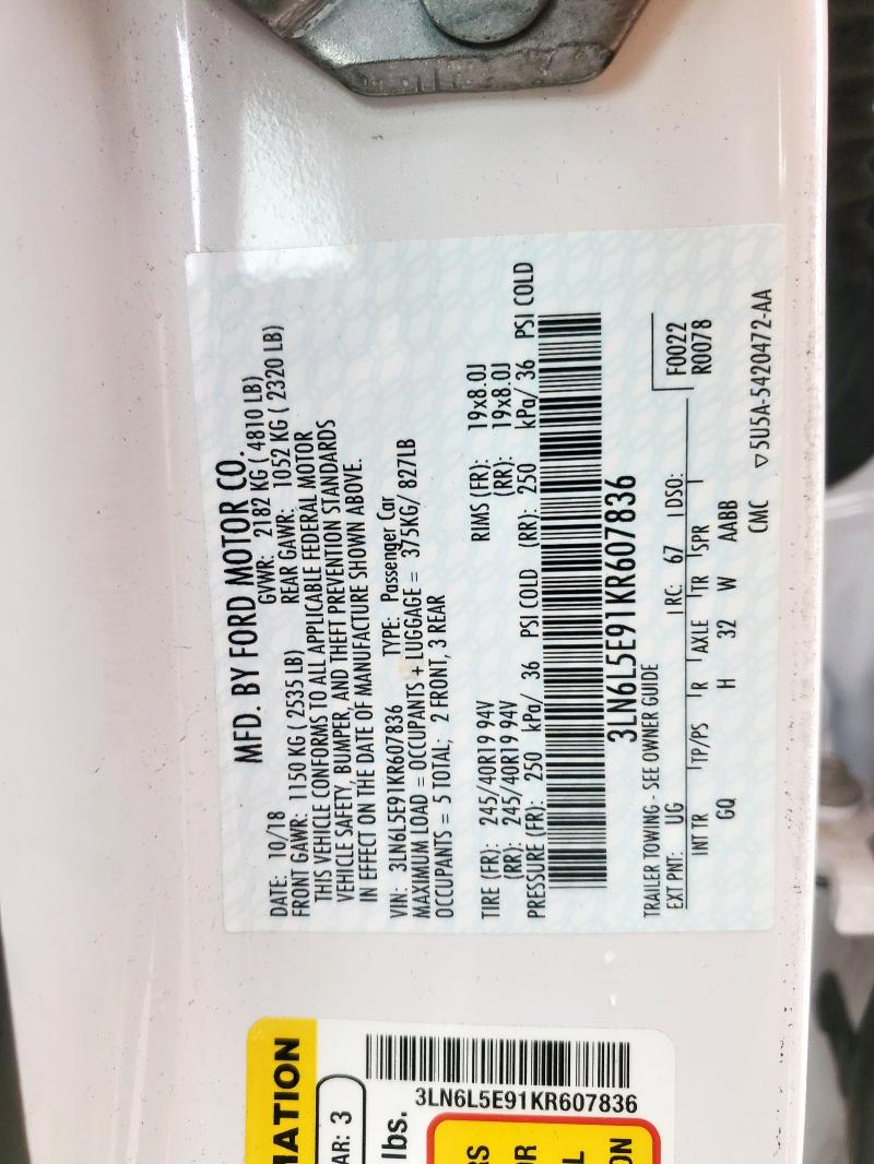 2019 LINCOLN MKZ RESERV 3LN6L5E91KR607836