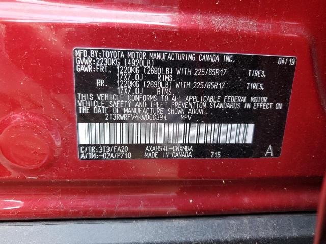 2019 TOYOTA RAV4 XLE - 2T3RWRFV4KW006394